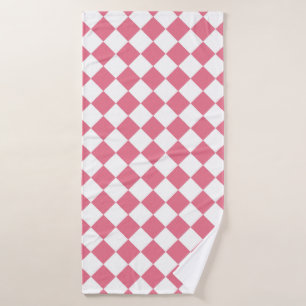 Pink White Diamond Checker Pattern Bath Towel