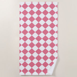 Pink White Diamond Checker Pattern Beach Towel