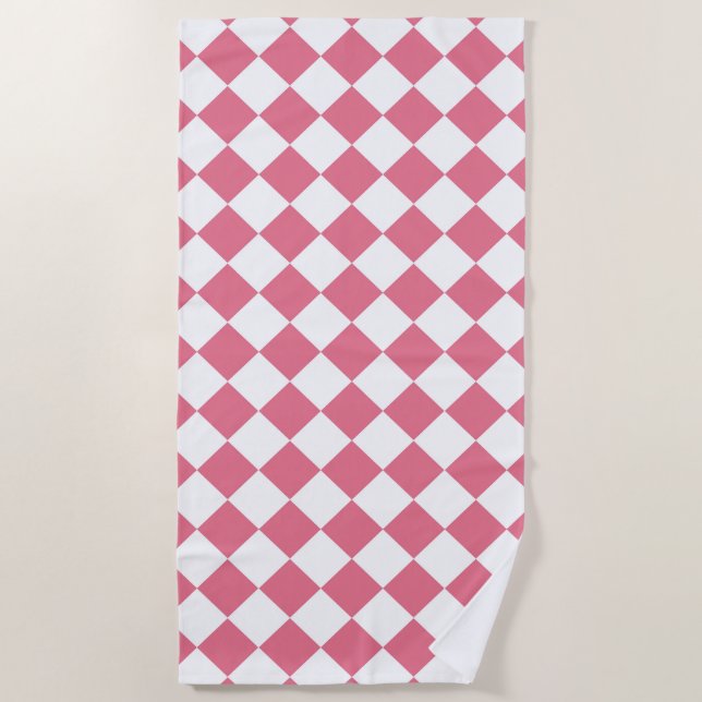 Pink White Diamond Checker Pattern Beach Towel (Front)