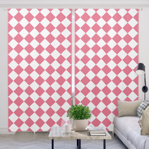 Pink White Diamond Checker Pattern Blackout Curtains
