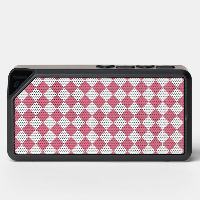 Pink White Diamond Checker Pattern Bluetooth Speaker (Front)