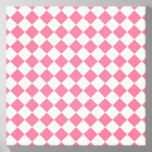 Pink White Diamond Checker Pattern Canvas Photo Tile