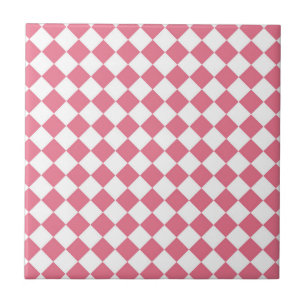 Pink White Diamond Checker Pattern Ceramic Tile