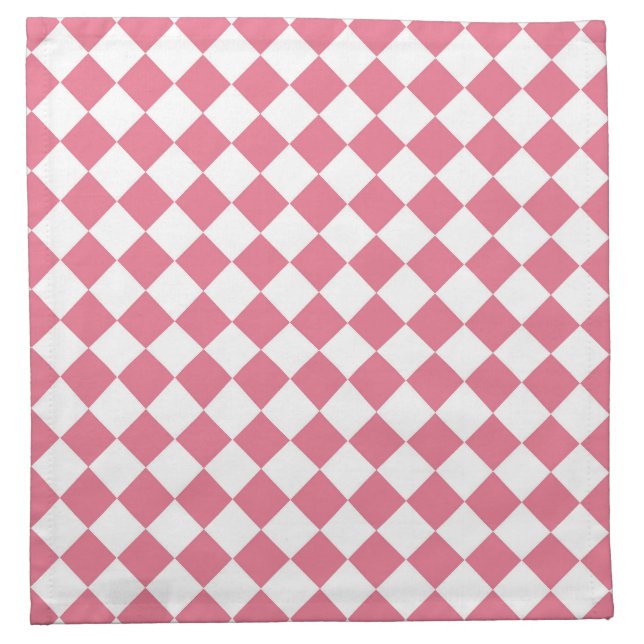 Pink White Diamond Checker Pattern Cloth Napkin (Front)