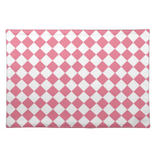 Pink White Diamond Checker Pattern Cloth Placemat