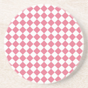 Pink White Diamond Checker Pattern Coaster