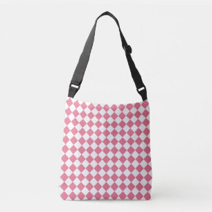 Pink White Diamond Checker Pattern Crossbody Bag
