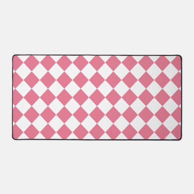 Pink White Diamond Checker Pattern Desk Mat (Front)