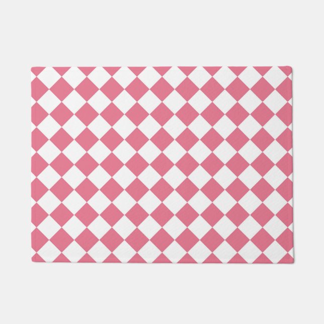 Pink White Diamond Checker Pattern Doormat (Front)