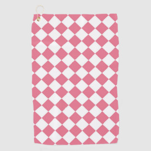 Pink White Diamond Checker Pattern Golf Towel