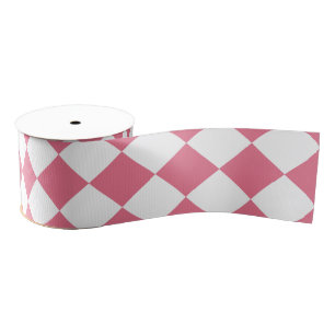 Pink White Diamond Checker Pattern Grosgrain Ribbon