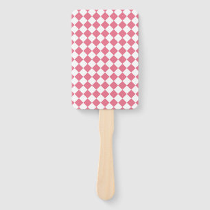 Pink White Diamond Checker Pattern Hand Fan