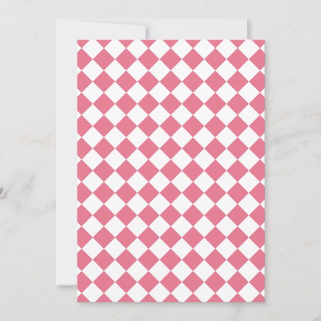Pink White Diamond Checker Pattern Invitation (Front)