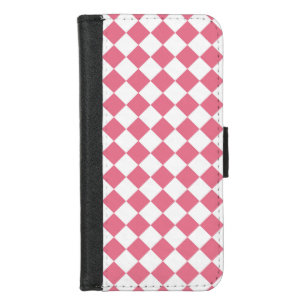 Pink White Diamond Checker Pattern iPhone 8/7 Wallet Case