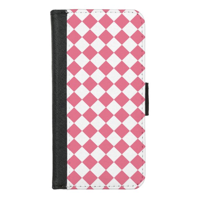 Pink White Diamond Checker Pattern iPhone Wallet Case (Front)
