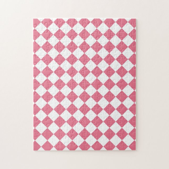 Pink White Diamond Checker Pattern Jigsaw Puzzle (Vertical)