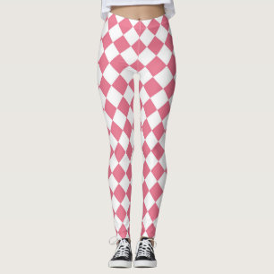 Pink White Diamond Checker Pattern Leggings