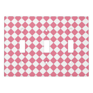 Pink White Diamond Checker Pattern Light Switch Cover