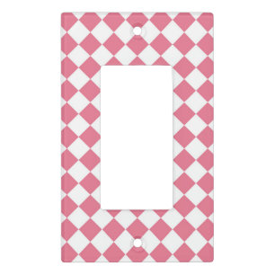 Pink White Diamond Checker Pattern Light Switch Cover