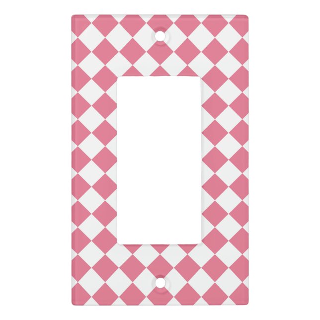 Pink White Diamond Checker Pattern Light Switch Cover (Front)