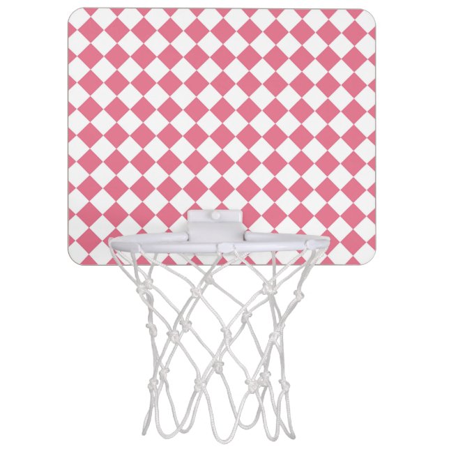 Pink White Diamond Checker Pattern Mini Basketball Hoop (Front)