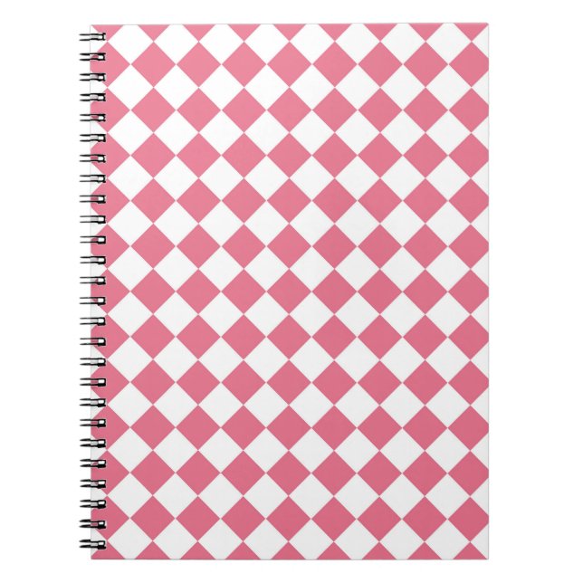 Pink White Diamond Checker Pattern Notebook (Front)