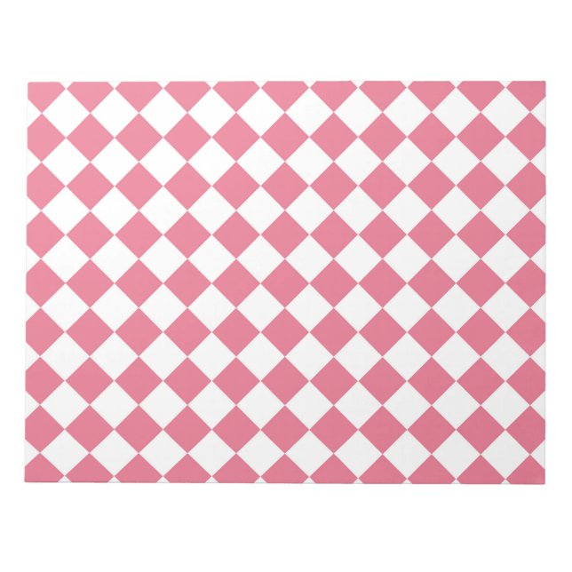 Pink White Diamond Checker Pattern Notepad (Front)