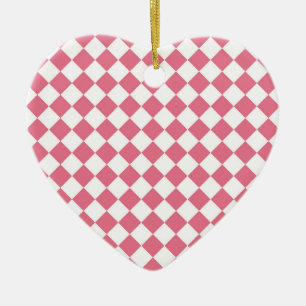 Pink White Diamond Checker Pattern Ornament