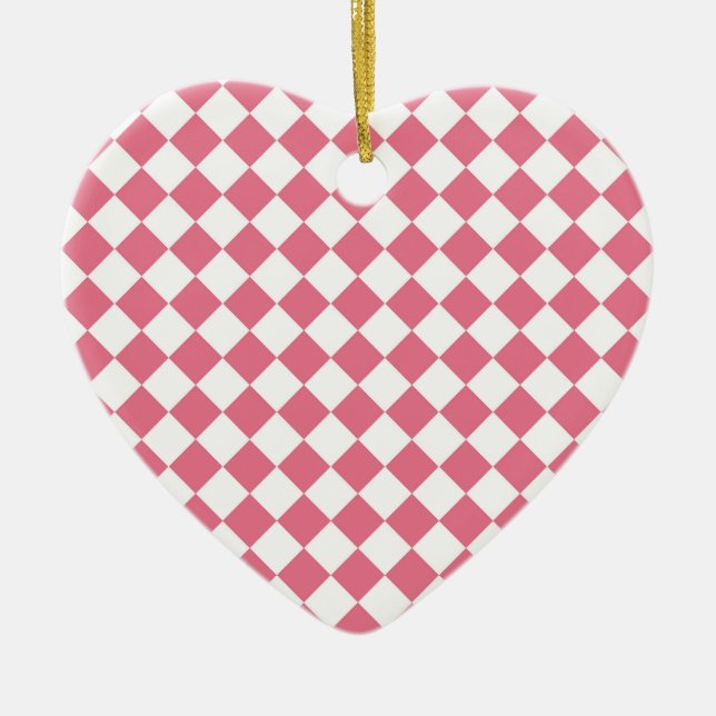 Pink White Diamond Checker Pattern Ornament (Front)