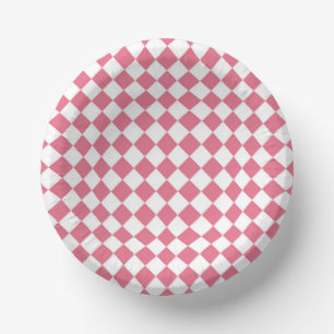 Pink White Diamond Checker Pattern Paper Bowls