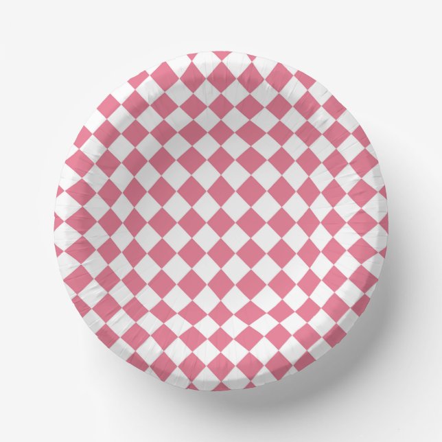 Pink White Diamond Checker Pattern Paper Bowls (Front)
