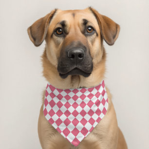 Pink White Diamond Checker Pattern Pet Bandana Collar