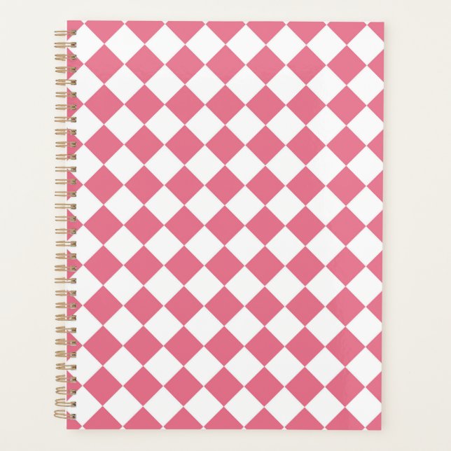 Pink White Diamond Checker Pattern Planner (Front)