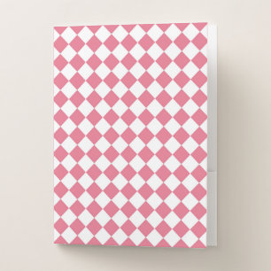 Pink White Diamond Checker Pattern Pocket Folder