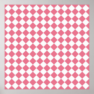 Pink White Diamond Checker Pattern Poster