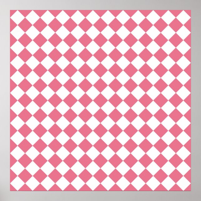 Pink White Diamond Checker Pattern Poster (Front)