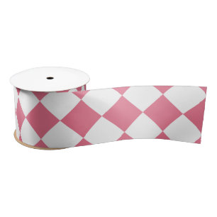 Pink White Diamond Checker Pattern Satin Ribbon