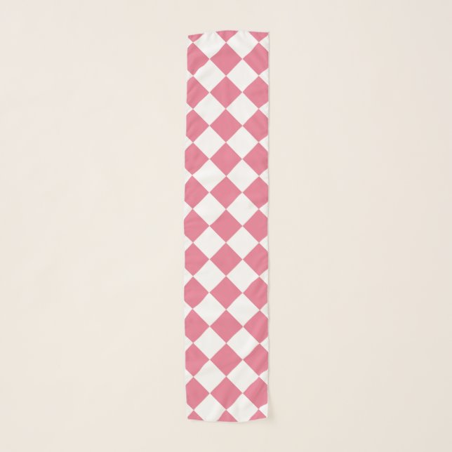 Pink White Diamond Checker Pattern Scarf (Front)