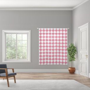 Pink White Diamond Checker Pattern Sheer Curtains