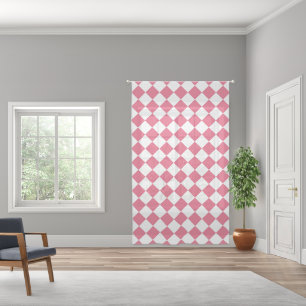Pink White Diamond Checker Pattern Sheer Curtains