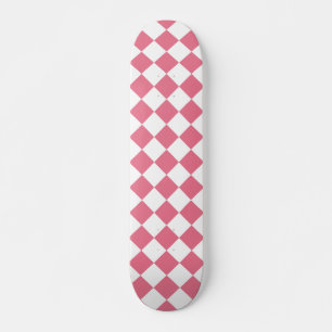 Pink White Diamond Checker Pattern Skateboard