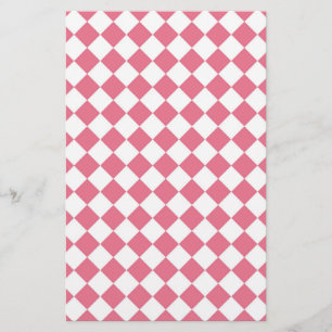 Pink White Diamond Checker Pattern Stationery