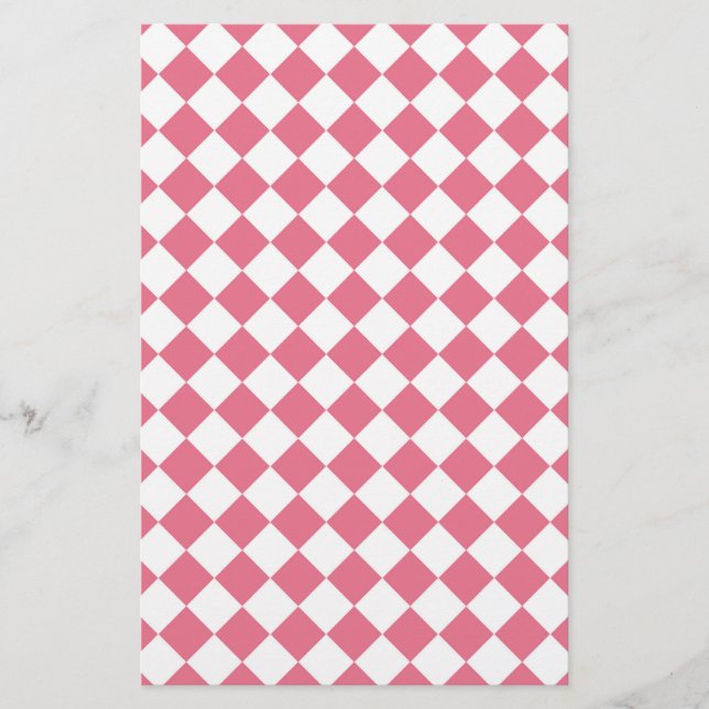 Pink White Diamond Checker Pattern Stationery (Front)