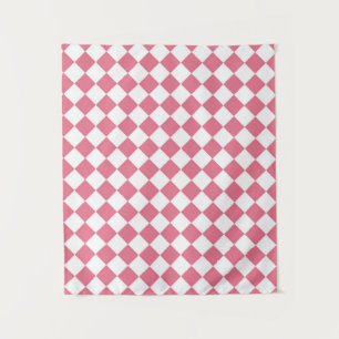Pink White Diamond Checker Pattern Tapestry