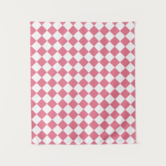 Pink White Diamond Checker Pattern Tapestry (Front)
