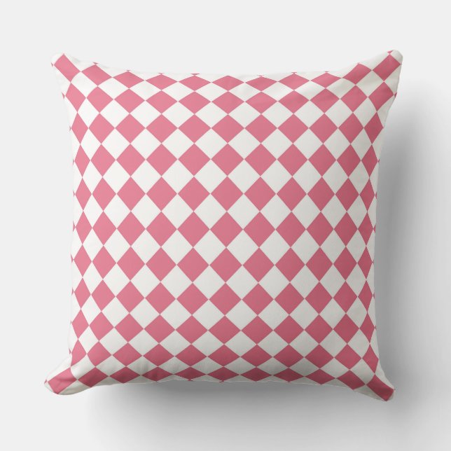 Pink White Diamond Checker Pattern Throw Pillow (Front)