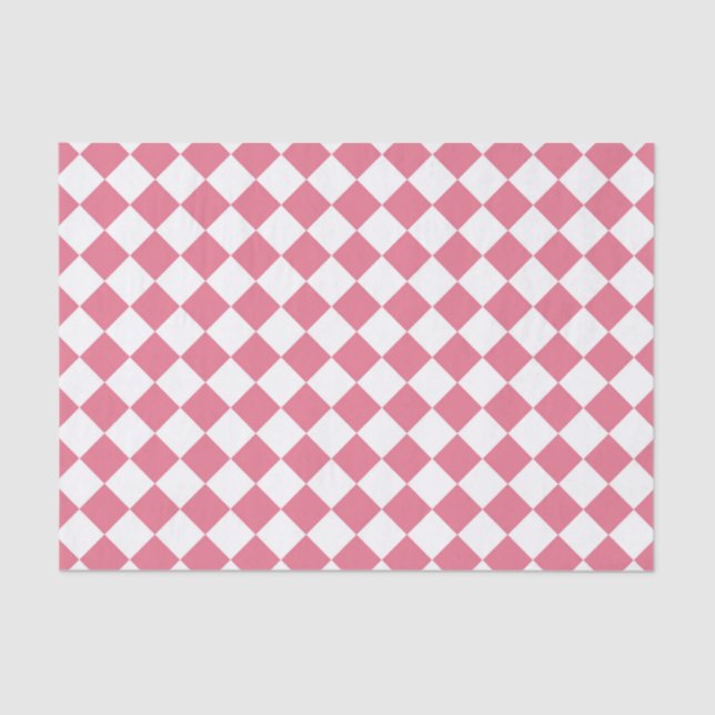 Pink White Diamond Checker Pattern Tissue Paper (Front)