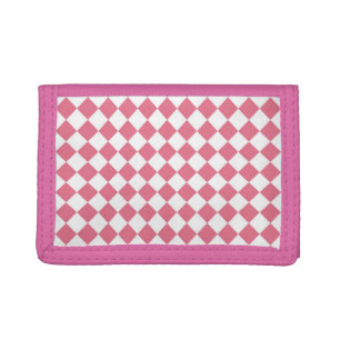 Pink White Diamond Checker Pattern Tri-fold Wallet