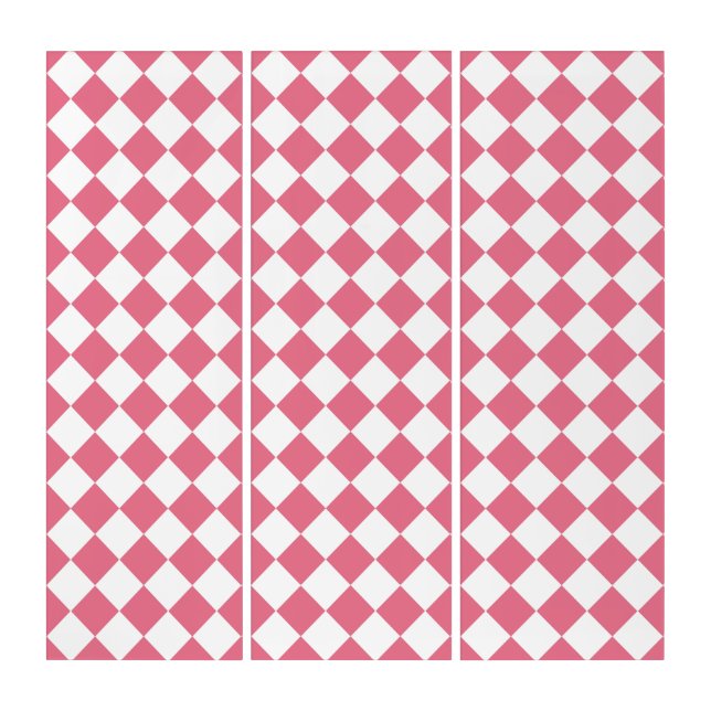 Pink White Diamond Checker Pattern Triptych (Front)