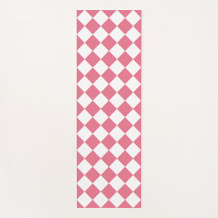 Pink White Diamond Checker Pattern Yoga Mat